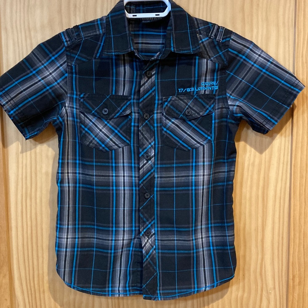2 for 12$ Boys Blue Plaid Cotton Button Down Shirt